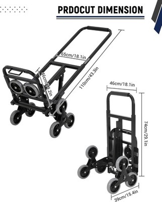 330 LBS Stair Climber Hand Truck Dolly with Telescop Handle for Moving Warehouse