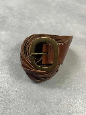 Ceinture cuir tressé vintage marron 90cm - Photo 1/4