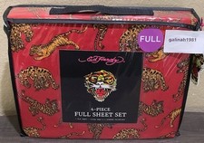Ed Hardy Red with Crouching Tigers Print 4pc FULL Sheet Set