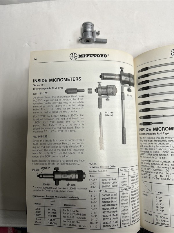 Mitutoyo 141 Series Inside Micrometer Component Metric .01 MM Made In Japan 