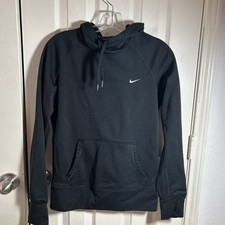 Nike Therma-Fit Black Swoosh Pullover Hoodie Sweatshirt Womens Size Small