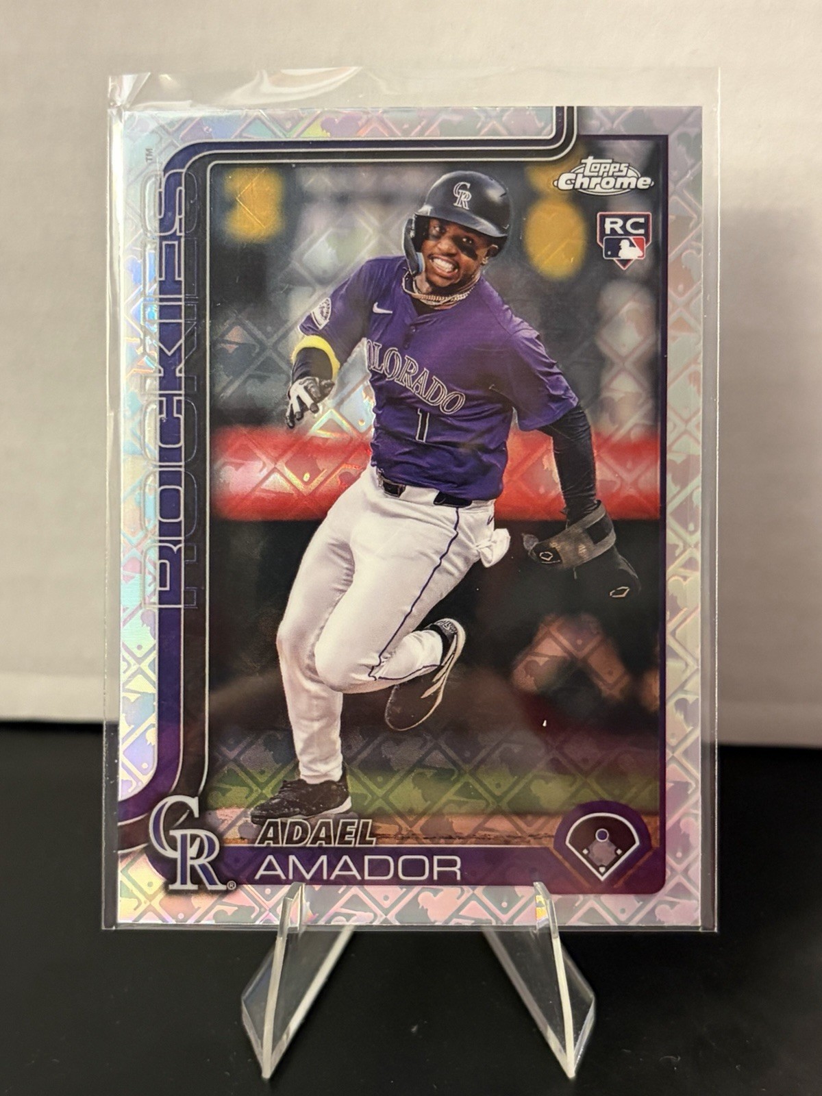 Adael Amador Rookie RC 2025 Topps Chrome Logofractor Card #255 Colorado Rockies