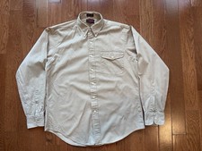 VTG Men  s Chaps Ralph Lauren Beige Cotton Twill Button Pocket Shirt 16-35