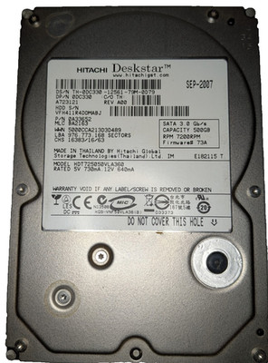 HITACHI DESKTAR 500GB HARD DRIVE 7200RP TH-0DC330-12561-79M-0D79 TESTED* WORKS*
