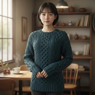LENER LES CHEMINS BLANCS Cable Wool Low Gauge Knit Sweater Size 1