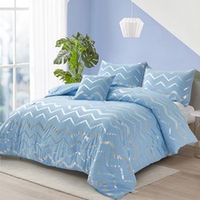Blue/Silver Comforter Set Queen/Full Size Metallic Print Glitter Bed Comforte...