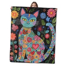 Colorful Cat Blanket, Lightweight Comfy Bright Floral Kitten 60 50 in Cat47
