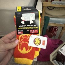 Under Armour Alter Ego IRON-MAN Crew Socks Youth Large Red/Yellow NWT