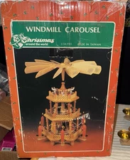 VINTAGE 198O,s Christmas Nativity Carousel Windmill Pyramid 3 Tier -Original Box