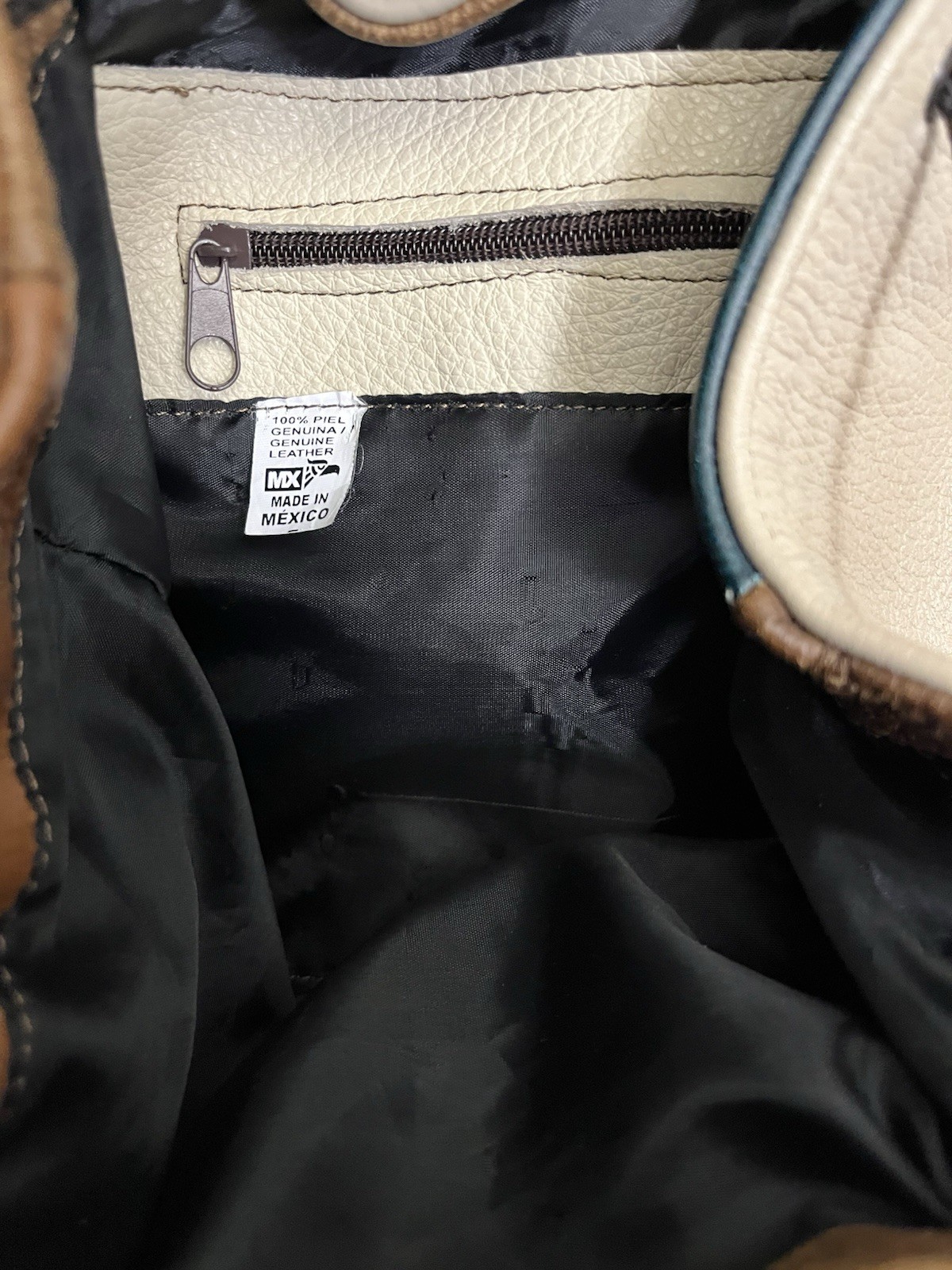 Genuine Leather Patchwork Earth Tones Backpack Sl… - image 6