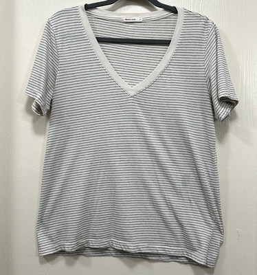Marine Layer Women Striped V-neck Tee White size Small *Stains