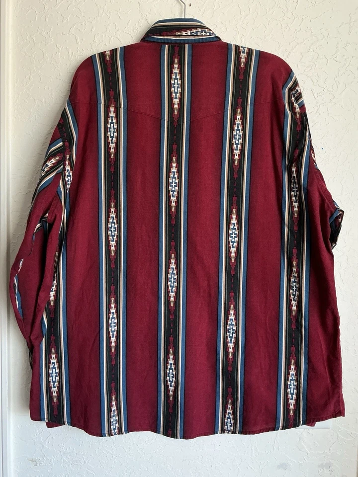 Vintage Wrangler Shirt Men's XL Pearl Snap Button Up Aztec Western Cowboy Rodeo - Image 2 of 4