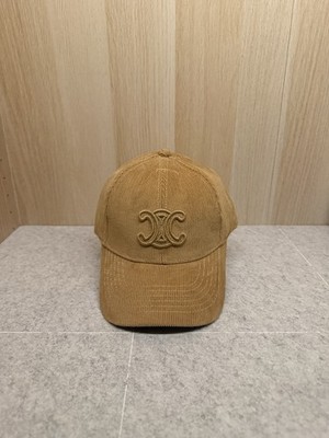 CELINE Triomphe White Baseball Cap Black Logo Pre-Owned