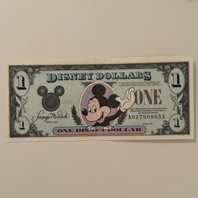 Disney $1 Disney Dollars Note Mickey Mouse Serial No. 017908651