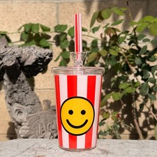 4.5'' Smile  Cup with Straw Shape Glass Bong 💗 Water Pipe Hookahs in 14mm Bowl