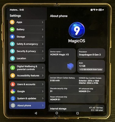 Honor Magic V3 512GB 12GB RAM (Dual Sim + eSIM) 7.92'' 50MP (Global Unlocked)