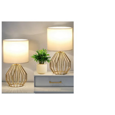 Krasty Small Gold Table Lamps Set Of 2 Bedside Nightstand Lamps White Fabric