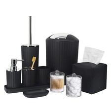 Bathroom Accessory Set - 10 Piece Black Bathroom Accessories Set with Trash C...