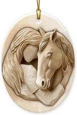 Horse Ornament 2025-3D Relief Ceramic for Christmas Tree, 