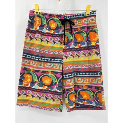 United Colors of Benetton Vintage 90s Knit Shorts Abstract Multi Color Italy 26''