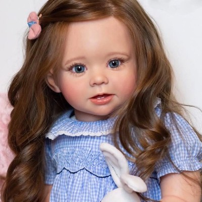 28'' Reborn Baby Doll Girl Curly Hair Cloth Body Finished Toddler Doll + Clothes