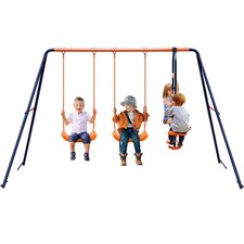 Smartxchoices Heavy Duty Metal Swing Set with 2 Belt Swings, 1 Seesaw Play ,