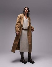 Topshop smart oversized longline coat in camel-Neutral Size 12