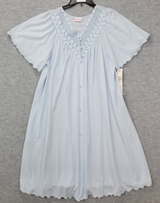 Shadowline Lacey Robe Light Blue Flutter Knee Length Buttons Women's L NWT
