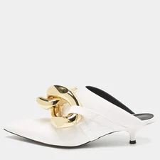 JWAnderson White Leather Chain Heel Mules Size 36
