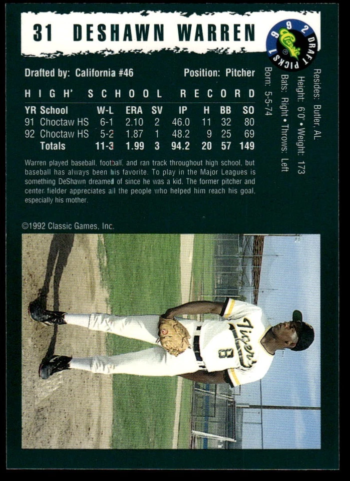 1992 Classic Draft Picks #31 DeShawn Warren - Image 2 of 2