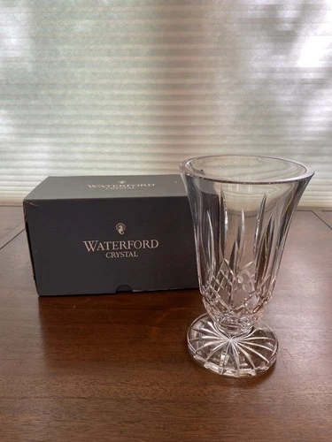 STUNNING VTG WATERFORD Crystal LISMORE Footed Vase W/BOX SIGNED 8.5"H IRELAND
