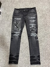 Amiri Jeans Mens Size 36 Black Distressed Repair Skinny MX1 Logo Denim Pants
