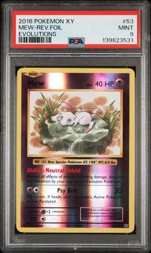 2016 POKEMON XY EVOLUTIONS #53 MEW-REVERSE FOIL PSA 9
