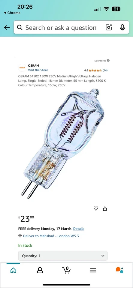 2 x Osram 64502 230V 150W GX 6.35 CP/97 Halogen Lamp Stage Disco - Image 2 of 4