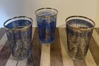 3 Vintage Blue Design w/Gold trim Drinking Glasses Made in France