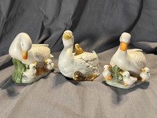 Vintage Ceramic Goose Figurines Set – Mother Goose with Chicks Duck Family
