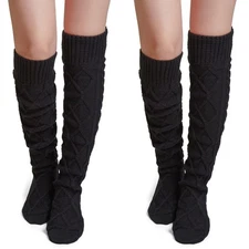 Thigh High Socks for Women Cable Knit Over the Knee Boot Socks Long Warm Leg ...