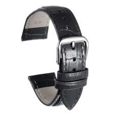Leather Watch Band 20mm Embossed Cowhide Strap with Spring Bars Black