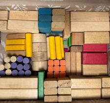 Lot of 93 WOOD SHAPES Building Blocks Children's WOODEN Montessori TOYS Crafts