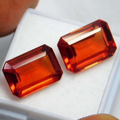 Natural Orange Sapphire 20 Ct Emerald Cut Pair Certified Rare Loose Gemstone