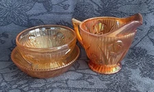 Vintage Jeanette Glass Iris Herringbone Marigold Carnival Glass Lot Of 3