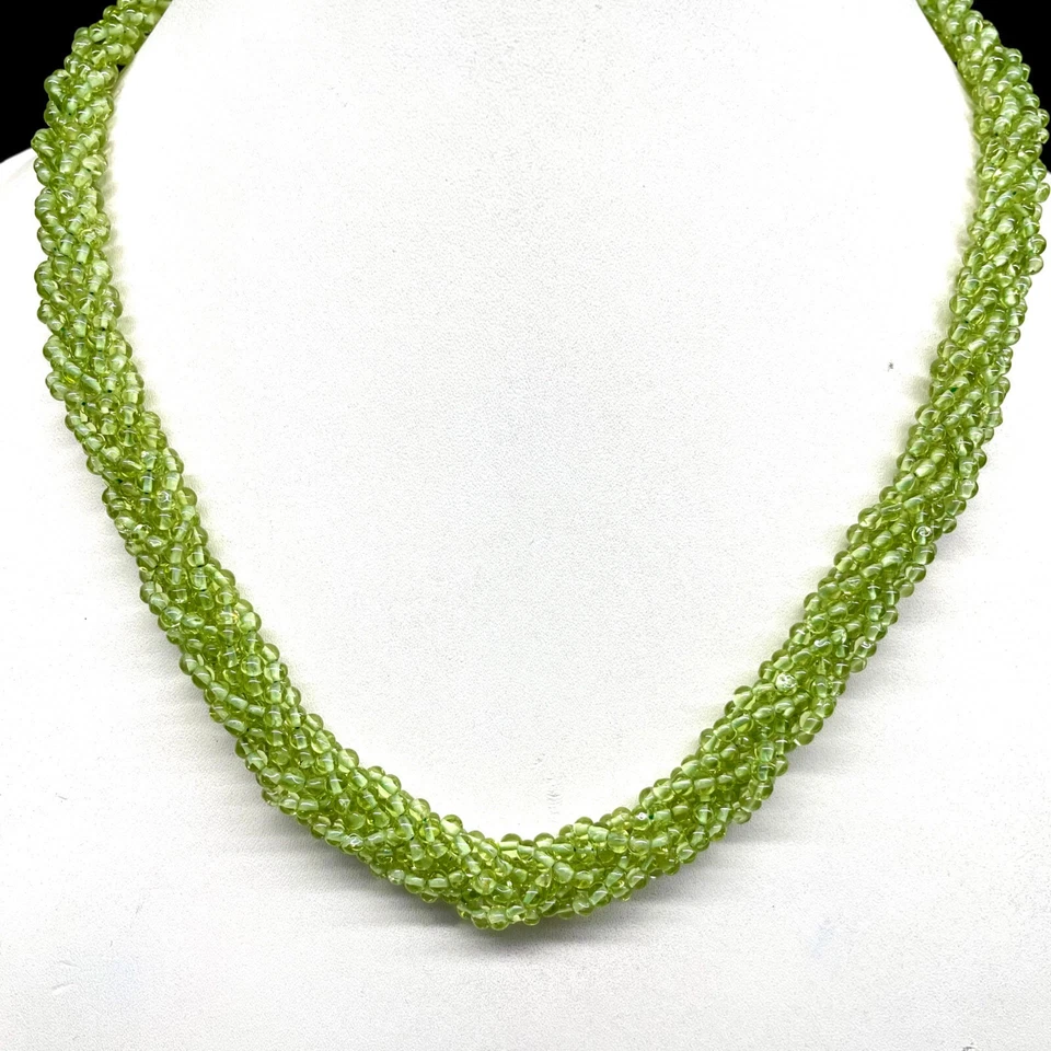 18" Natural Peridot Twisted Necklace Magnificent Green Beads 925 Silver Clasp - Image 4 of 4
