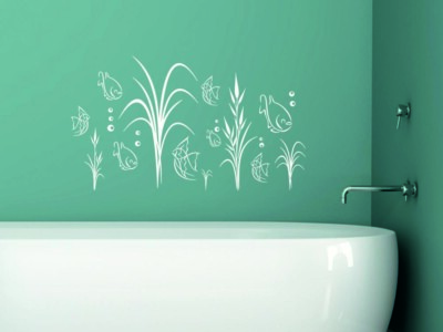 GRAZDesign Wandtattoo Bad 'Meer Mit Fische' – Wasserfest, 100x57 Cm, Goldfarben