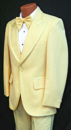 Chaqueta de esmoquin amarillo vintage para hombre con chaleco y moño corbata década de 1970 graduación de boda 42XL - Imagen 3 de 6