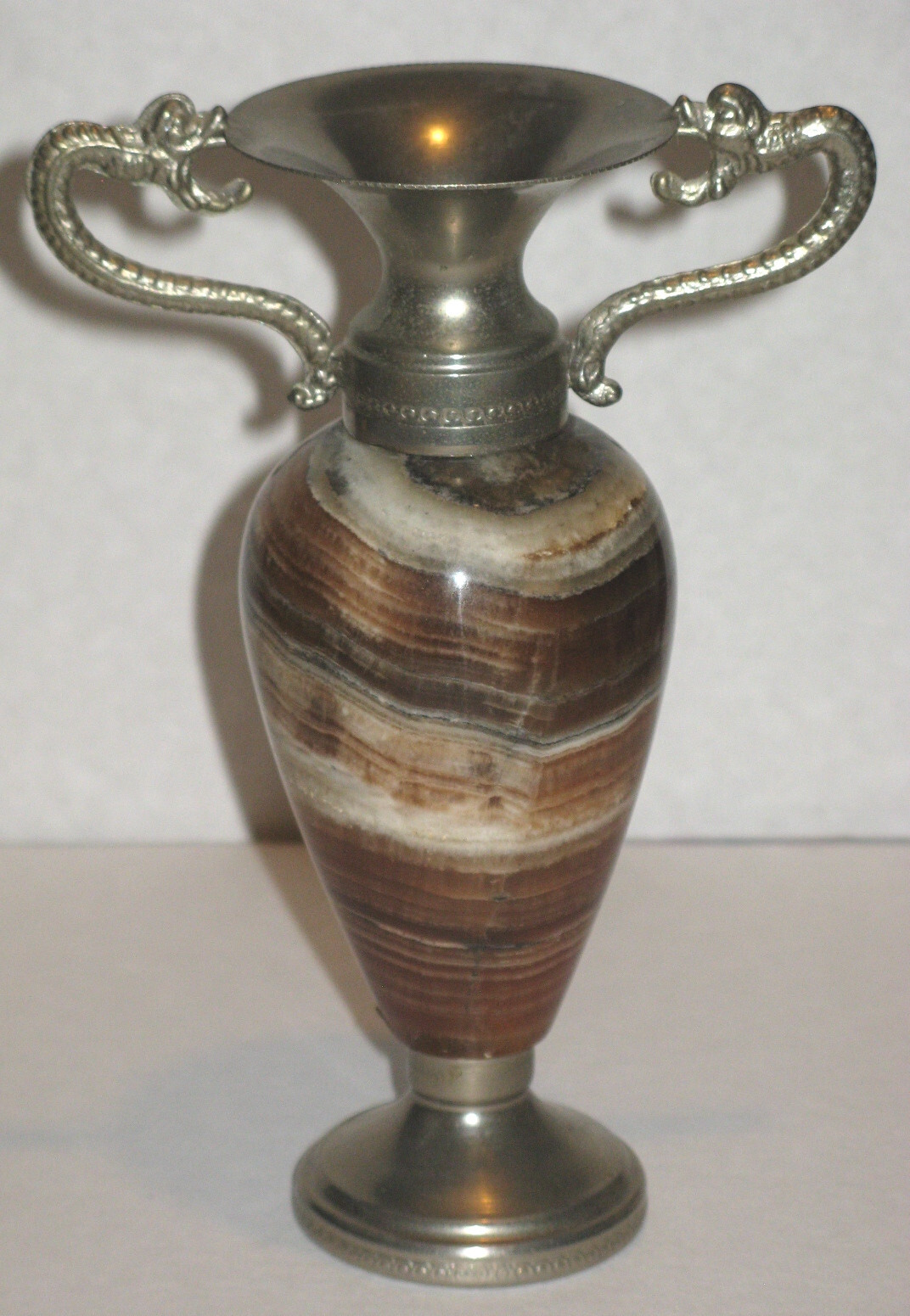 Onyx / Marmor Vase mit Henkel Amphore Dekovase Ziervase Vintage H ca