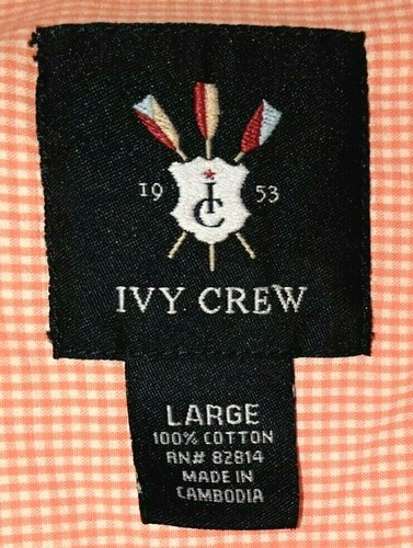 Ivy Crew Orange Gingham Checked Oxford Summerweight Size L Shirt Long Sleeve EUC - Picture 4 of 9
