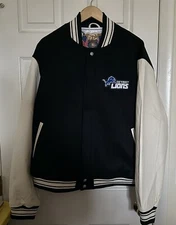 Jeff Hamilton Men’s Large DETROIT LIONS WOOL & LEATHER FULL SNAP VARSITY JACKET