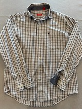 IZOD Button Up Shirt Mens Medium Gray Plaid Pocket Logo Collared