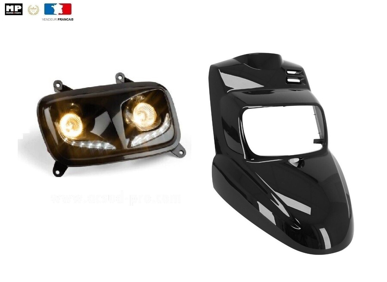 Tablier Booster face avant double halogène LED noir carénage optique Yamaha Bws 2004 2005 2012 2016