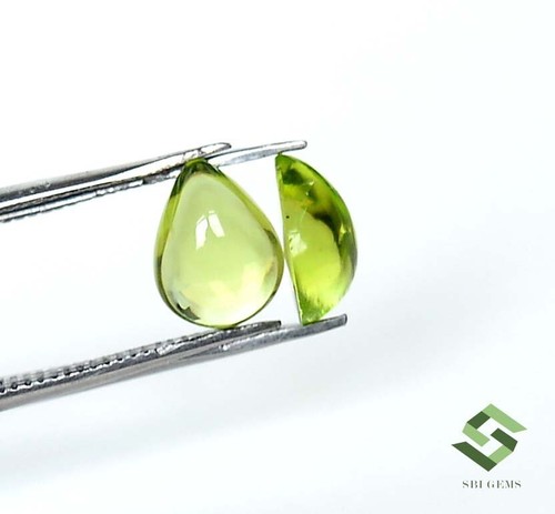 8x6 MM Naturale Peridoto Pera Cabochon Paio 2.73 Cts Loose Certificato Gemme - Picture 4 of 8